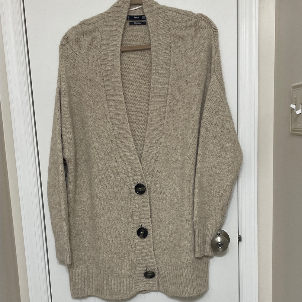 Mango Taupe Button-Up Cardigan